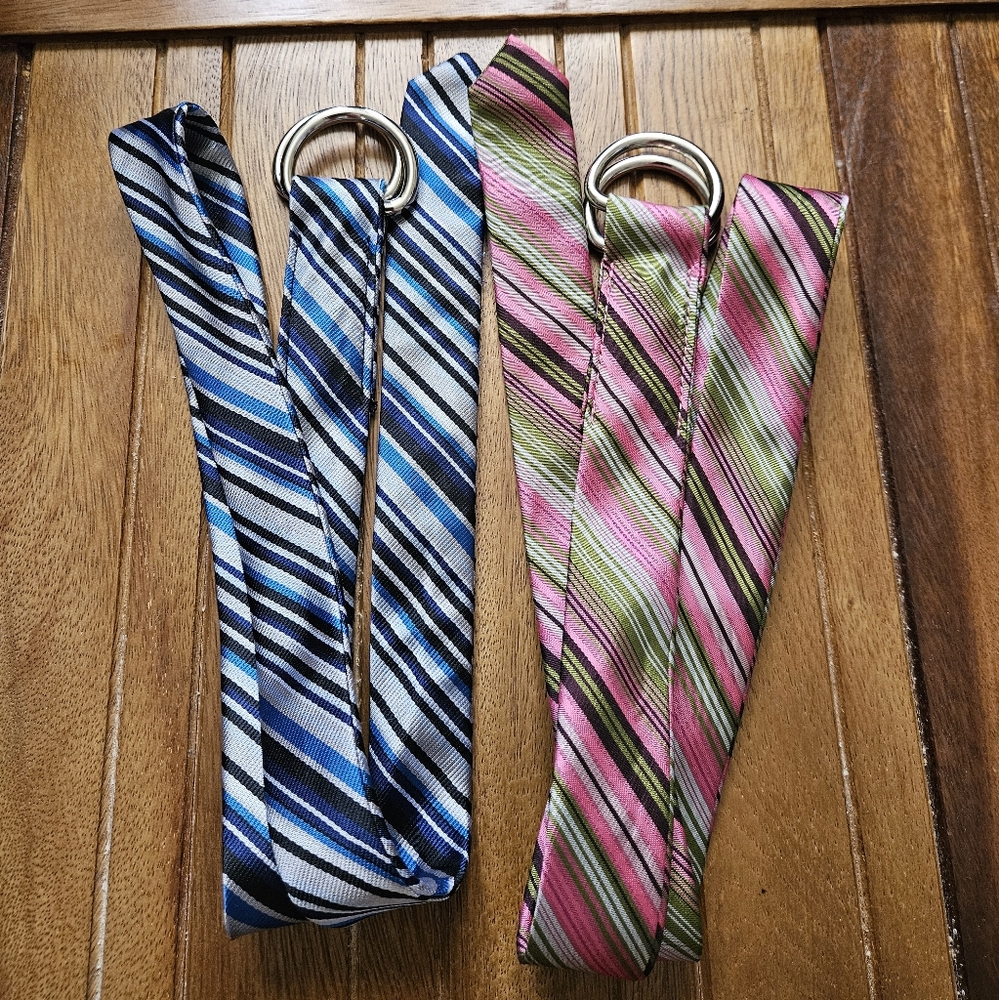 Striped Blue and Pink Belts with Metal Rings